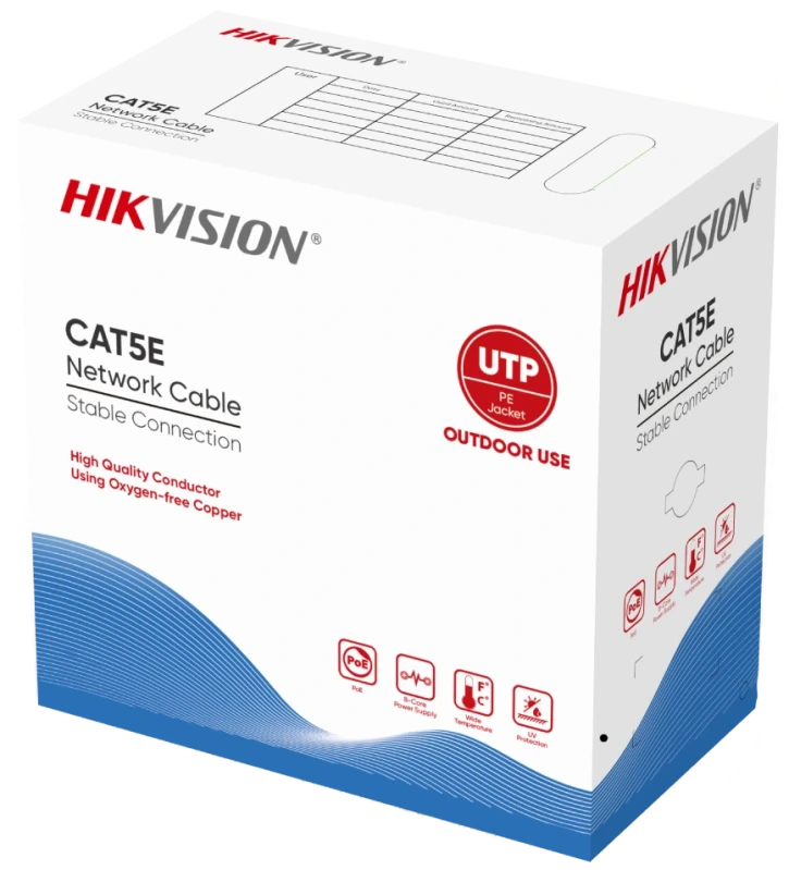 Кабель витая пара Hikvision U/UTP CAT5E 4P 24AWG PE (бухта 305м) (DS-1LN5EO-UU/E)