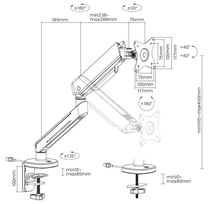 Настільне кріплення для монітора Officepro MA901G Plus Gray фото 12