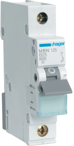 Автоматичний вимикач Hager MBN125 (1P, 25A, 6кА B)
