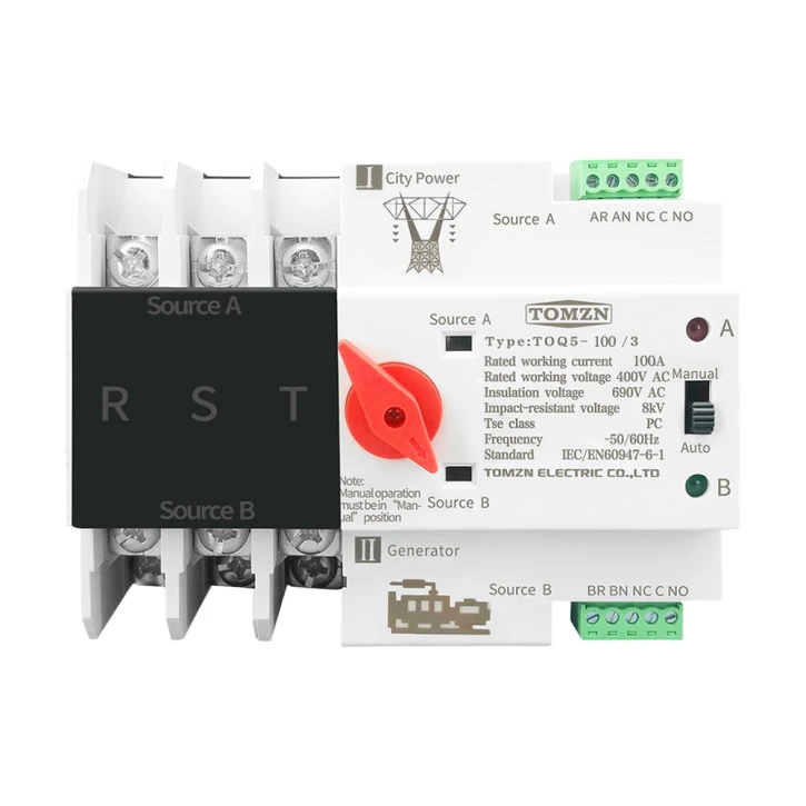 Автомат введення резерву TOMZN TOQ5/3P (100A, 3P) під DIN-рейку (51-00114)