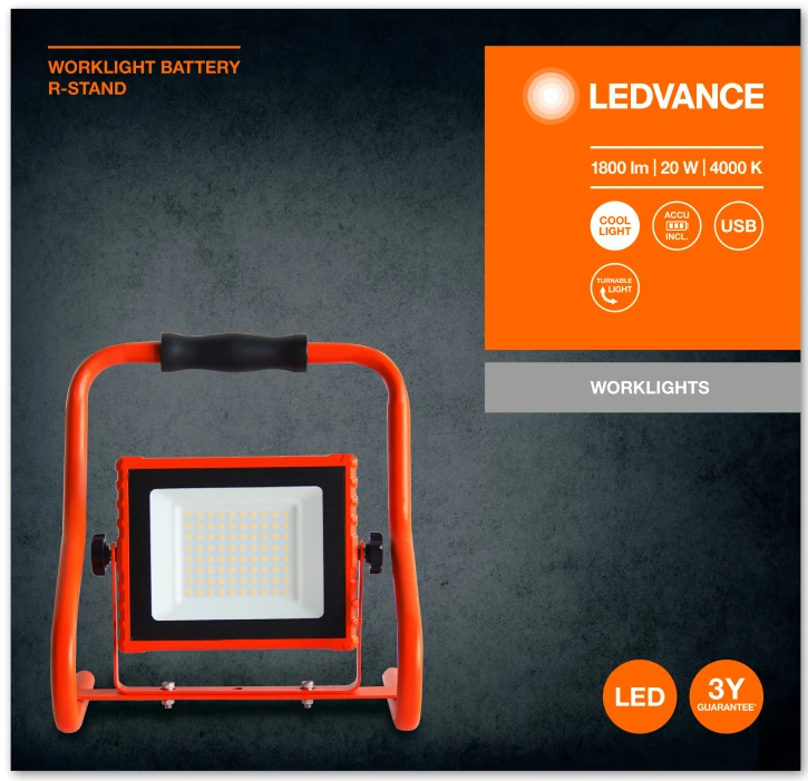 Прожектор LED Ledvance Worklight Battery R-Stand 20Вт, 4000K (4058075576490) фото 4