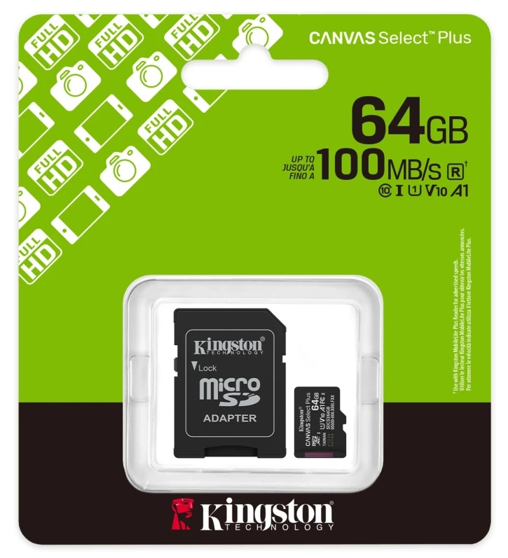 Карта памяти Kingston MicroSDXC 64GB UHS-I Class 10+SD-адаптер