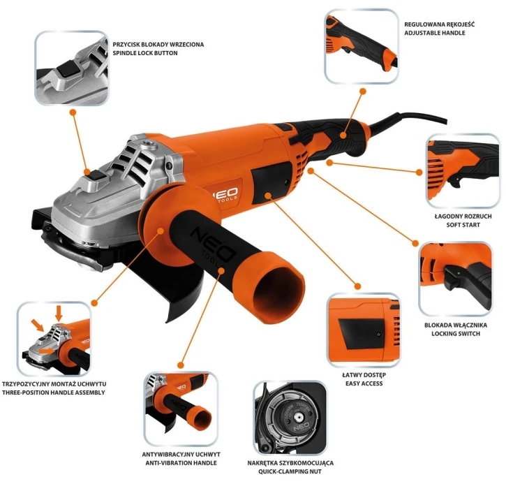 Угловая шлифмашина (болгарка) Neo Tools 3000 Вт, 230 мм (04-715) фото 20