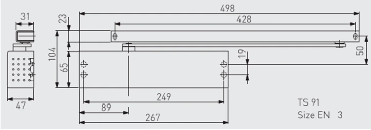 Доводчик дверний Dorma TS 91 EN 3 з ковзною тягою Silver фото 3