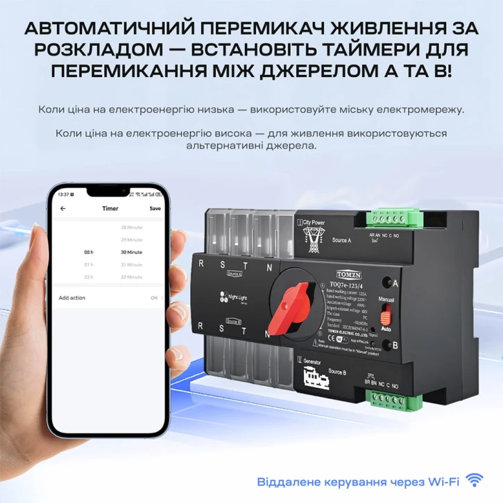 Автомат введення резерву TOMZN TOQ7e-125/4P (125A, 4P) під DIN-рейку з Wi-Fi (51-00121) фото 4