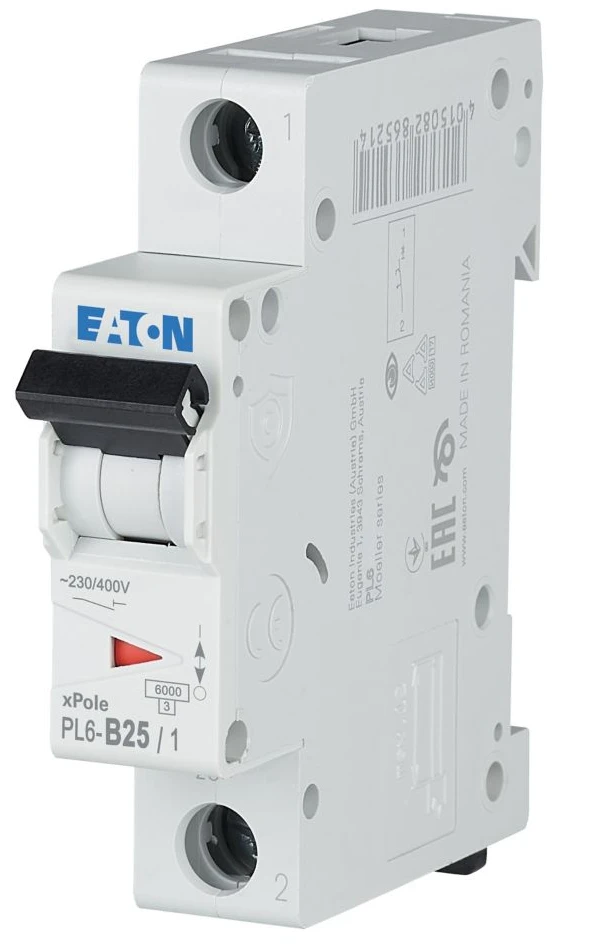 Автоматичний вимикач Eaton PL6-B25/1 (1P, В, 25 А, 6 кА) White (286523)