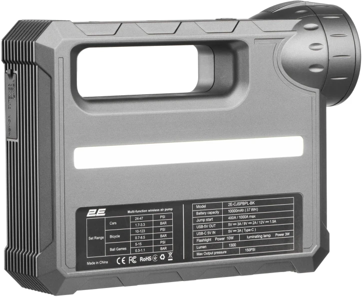 Автономний пусковий пристрій 2E Pitman з автомобільним компресором та ліхтарем, 10000 mAh (2E-CJSPBPL-BK) фото 3