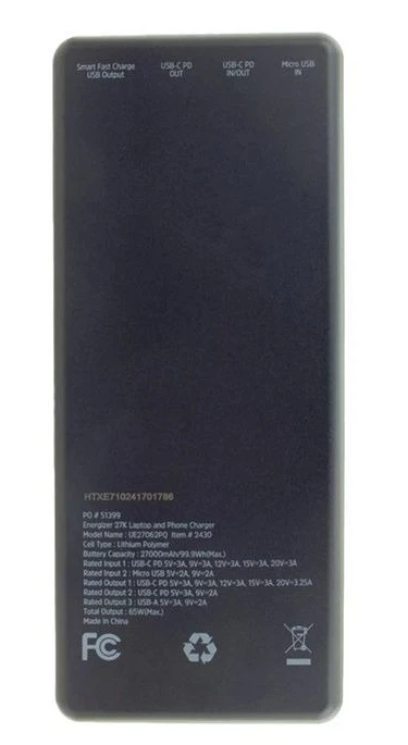 УМБ Energizer Li-pol 27000mAh 65W Black (UE27062PQ) фото 5