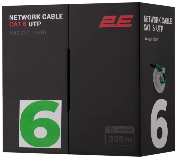 Кабель вита пара 2E CAT 6, U/UTP, AWG 23/1, LSZH-1 305 м (2E-CBL6EUTP-LSZH1-GRN)