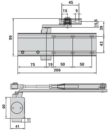 Доводчик дверний Cisa C1511.03.0.97 Professional Plus2 STD HO з фіксацією до 80 кг сірий (37909) фото 8