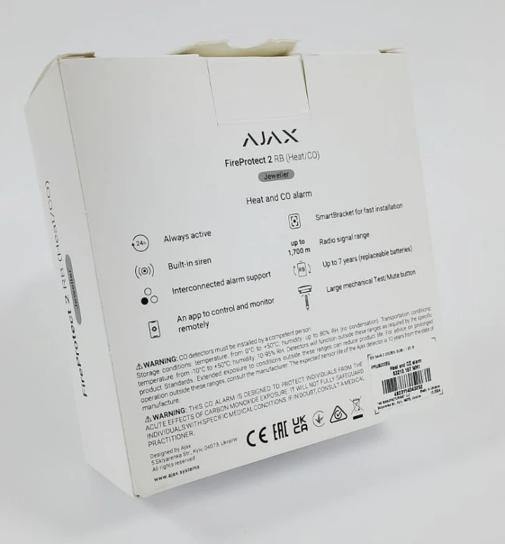 (Уценка) Беспроводной датчик температуры и угарного газа Ajax FireProtect 2 RB (Heat/CO) White фото 2