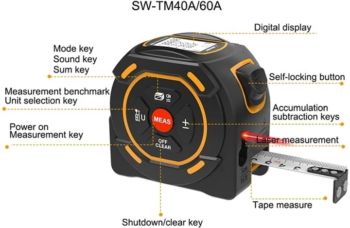 Лазерная рулетка Sndway SW-TM60A 60 м фото 5