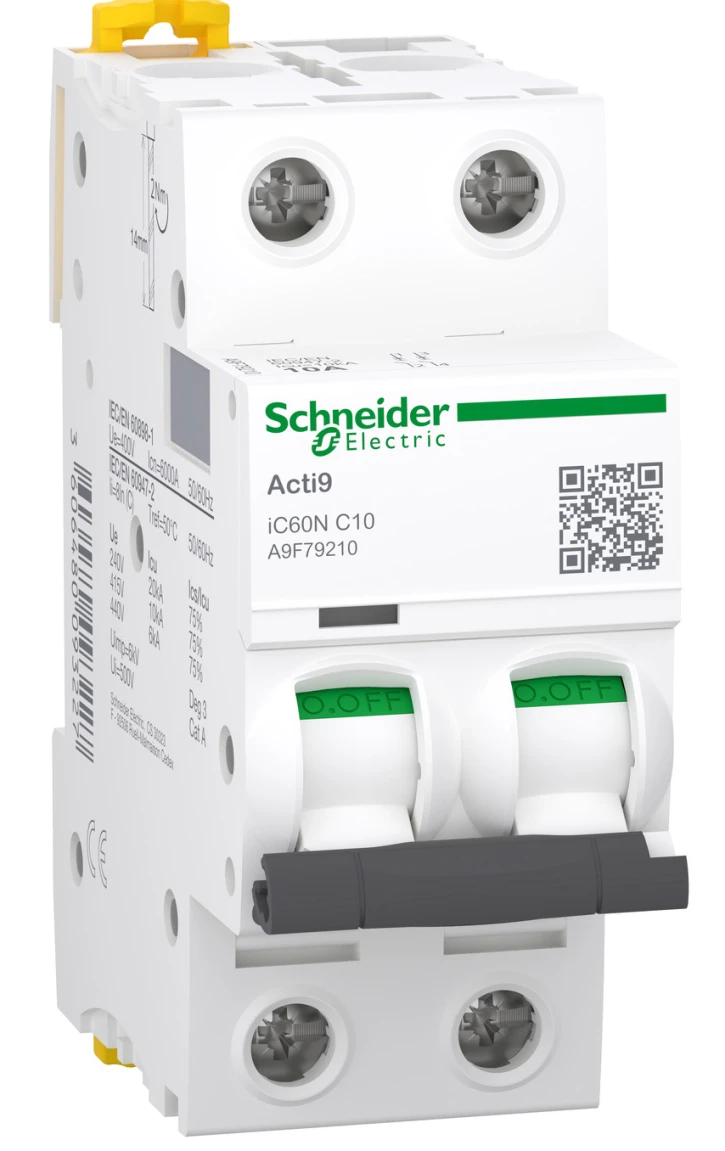 Автоматический выключатель Schneider Electric Acti9 iC60N (2P, 10A, C, 6кА) (A9F79210)