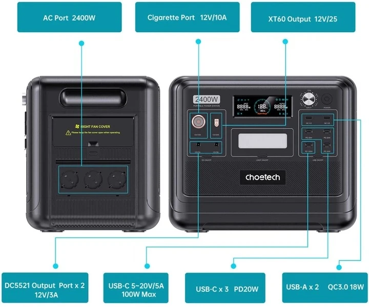 Зарядна станція Choetech BS008 (2400 Вт, 2048 Вт⋅год) фото 4