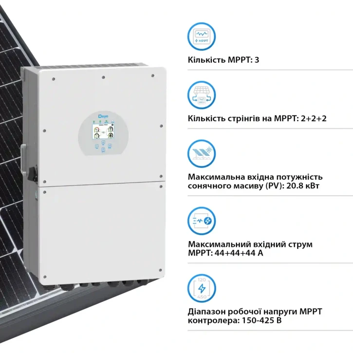 Гібридний інвертор Deye SUN-16K-SG01LP1-EU (16 кВт, 1Ф, 48B) фото 4