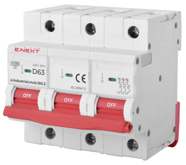 Автоматичний вимикач E.Next e.industrial.mcb.150.3.D63 (3р, 63А, D, 15кА) (i0630009)