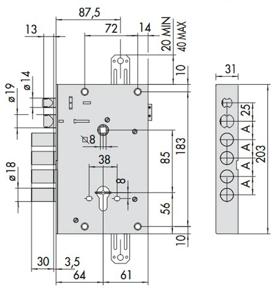 Замок електромеханічний Cisa 15515 (BS64*85мм) без торцевої планки фото 7