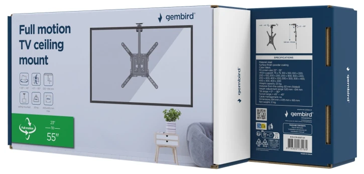 Стельовий поворотний кронштейн Gembird CM-55ST-01 23” - 55” (до 20 кг) фото 14