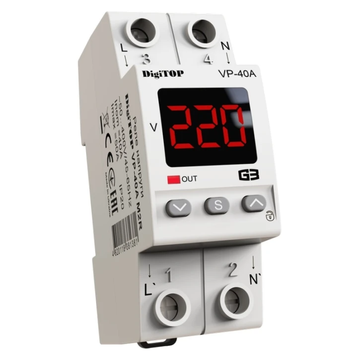 Реле напруги DigiTop VP-40A M2R Red