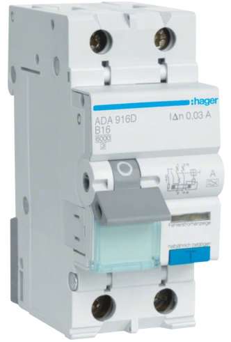 Диференціальний автоматичний вимикач Hager ADA916D (1P+N, 16A, B, 30mA, 6kA, A)