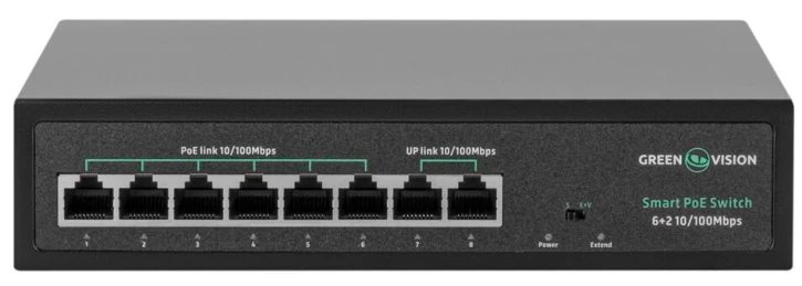 Комутатор GreenVision POE GV-015-D-06+2P (21310)