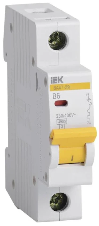 Автоматичний вимикач IEK ВА47-29 1P, 6A, C, 4,5kA, DIN (MVA20-1-006-C)