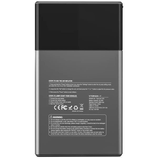 Автономное пусковое устройство Vtoman Jump Starter X7 4250A с компрессором 150PSI (X7_VTOMAN) фото 4
