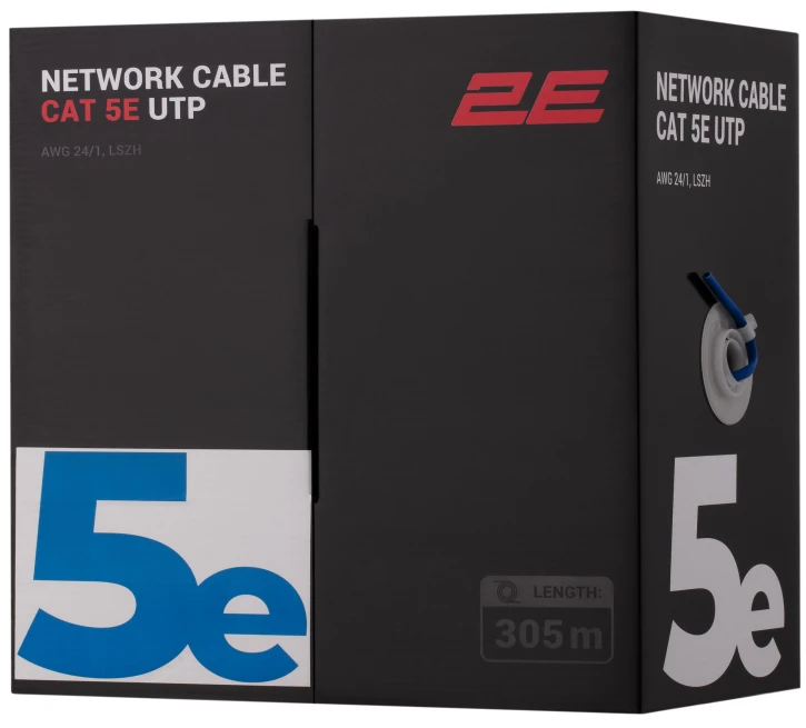 Кабель вита пара 2E CAT 5e, U/UTP, AWG 24/1, LSZH 305 м (2E-CBL5EUTP-LSZH-BLU)