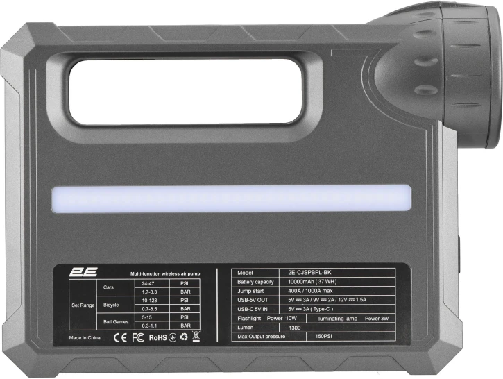 Автономний пусковий пристрій 2E Pitman з автомобільним компресором та ліхтарем, 10000 mAh (2E-CJSPBPL-BK) фото 4