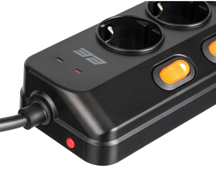 Мережевий фільтр 2E 6xТипF, 16A, 2xUSB-A, 1x USB-C,3м чорний (2E-SP6M3SWBK) фото 4