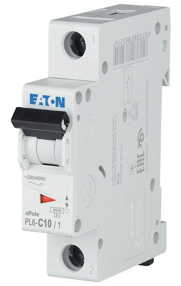 Автоматичний вимикач Eaton PL6-C10/1 (1P, С, 10 А, 6 кА) White (286531)