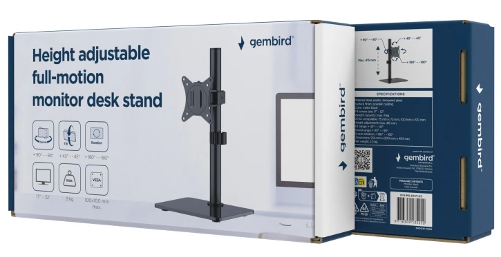 Кронштейн для монитора Gembird MS-D1ST-03 17"- 32" (2-9 кг) фото 9