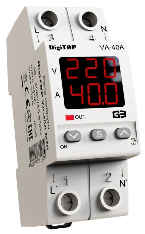 Реле напруги DigiTop VA-40A M2R Red