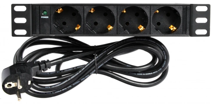 Блок розеток Kingda 10" 1U 4xShuko 16А, з індикатором, кабель живлення 1.8 м (KD-GER(16)N1004WPSBFE) фото 2