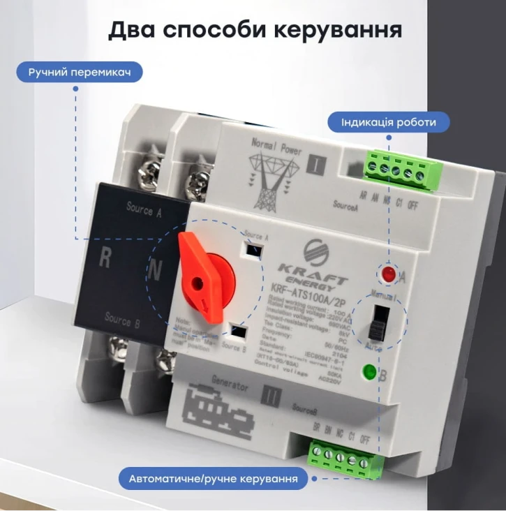 Автоматичний перемикач Kraft KRF-ATS100A/2p (2P, 400V, 100A) (51-00100) фото 10