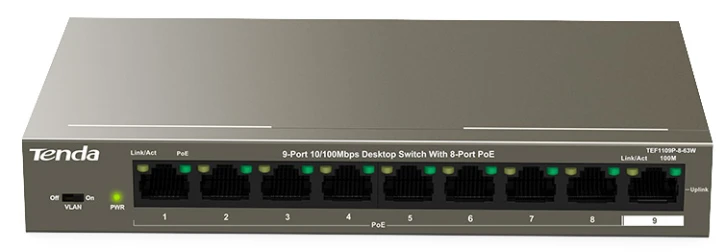 Комутатор Tenda TEF1109P-8-63W