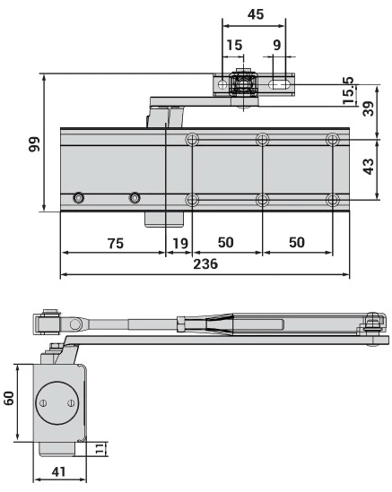 Доводчик дверной Cisa C1610.03.0.45 Professional Plus2 BC STD до 80 кг FIRE белый (37910) фото 8