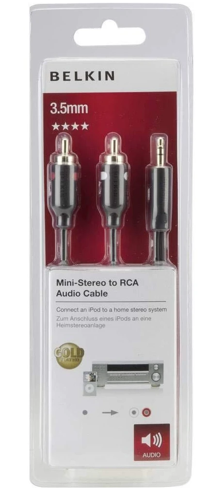 Кабель Belkin 2xRCA M/M 3.5 мм 2 м Black (F3Y116BT2M) фото 2