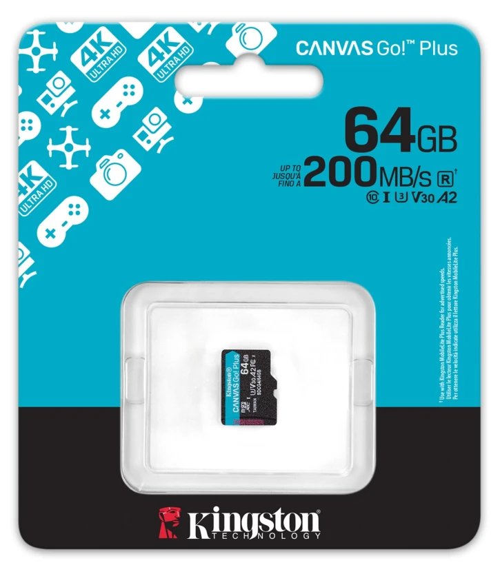 Карта памяти Kingston 64GB microSDXC сlass 10 UHS-I U3 V30 A2 Canvas Go Plus G4 (SDCG4/64GBSP) фото 3