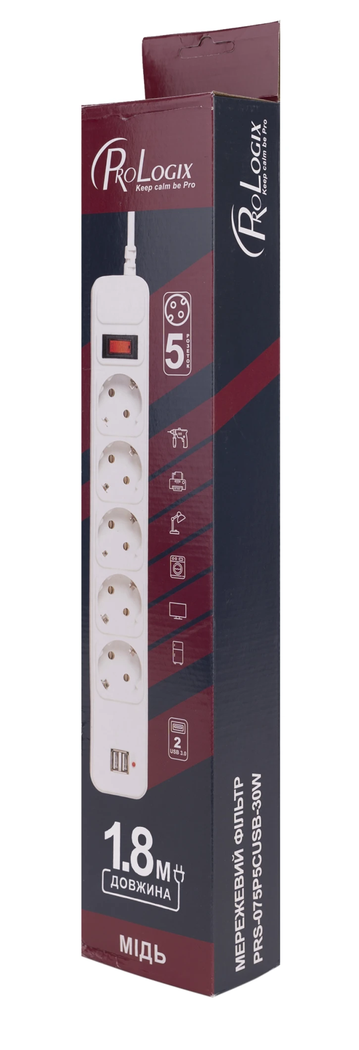 Мережевий фільтр ProLogix PRS-075P5CUSB-18W 5/1.8m, 2xUSB White фото 3
