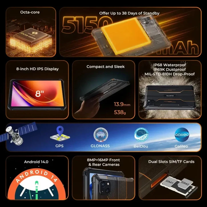 Планшет Oukitel RT3pro LTE 4/128GB Orange (RT3pro_Orange) фото 2