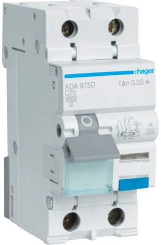 Диференціальний автоматичний вимикач Hager ADA975D (1P+N, 6kA, C, 25A, 30mA, A)