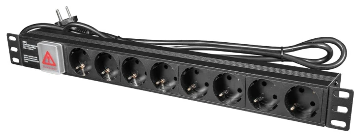 Блок розеток E-NET PDU/8M-16А 8 розеток Schuko, з вимикачем Black