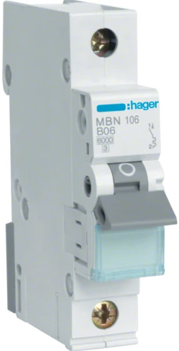Автоматичний вимикач Hager MBN106 (1P, 6A, 6кА B)