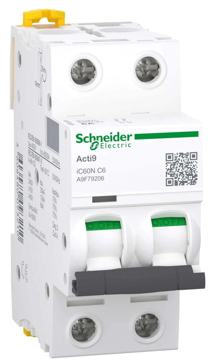 Автоматичний вимикач Schneider Electric iC60N (2P, 6A, C) (A9F79206)