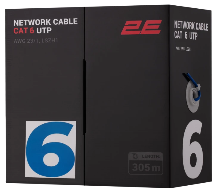 Кабель вита пара 2E CAT 6, U/UTP, AWG 23/1, LSZH-1 305 м (2E-CBL6EUTP-LSZH1-BLU)