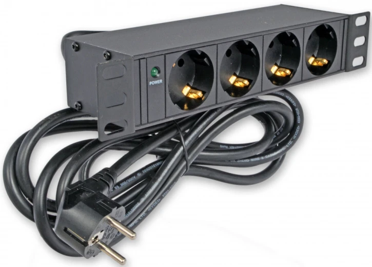 Блок розеток Kingda 10" 1U 4xShuko 16А, з індикатором, кабель живлення 1.8 м (KD-GER(16)N1004WPSBFE)