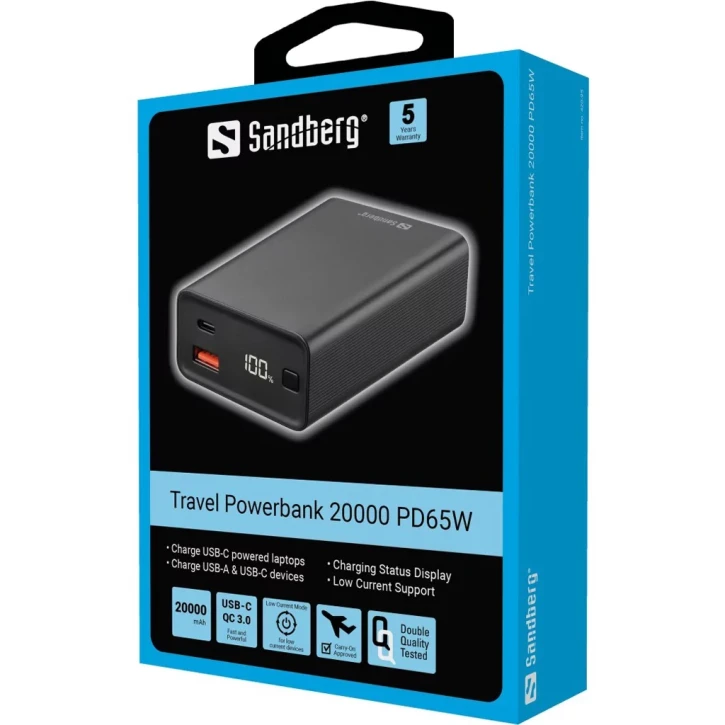 УМБ Sandberg Travel Powerbank PD65W 20000mAh (420-95) фото 3