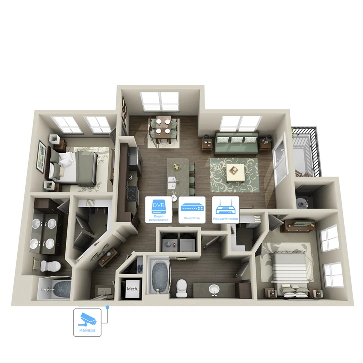 IP видеонаблюдение 1 камера (2Мп) для частного дома 14506