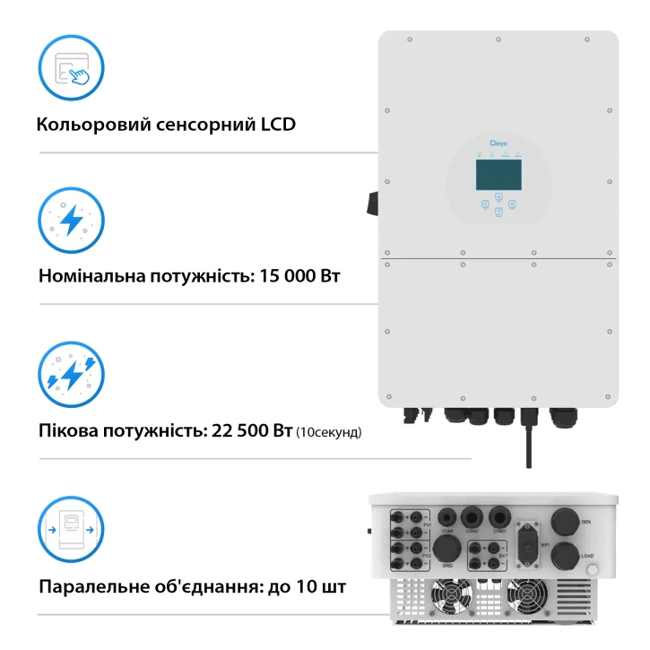 Гибридный инвертор Deye SUN-15K-SG01HP3-EU-AM2 HV (3ф, 15кВт) фото 2